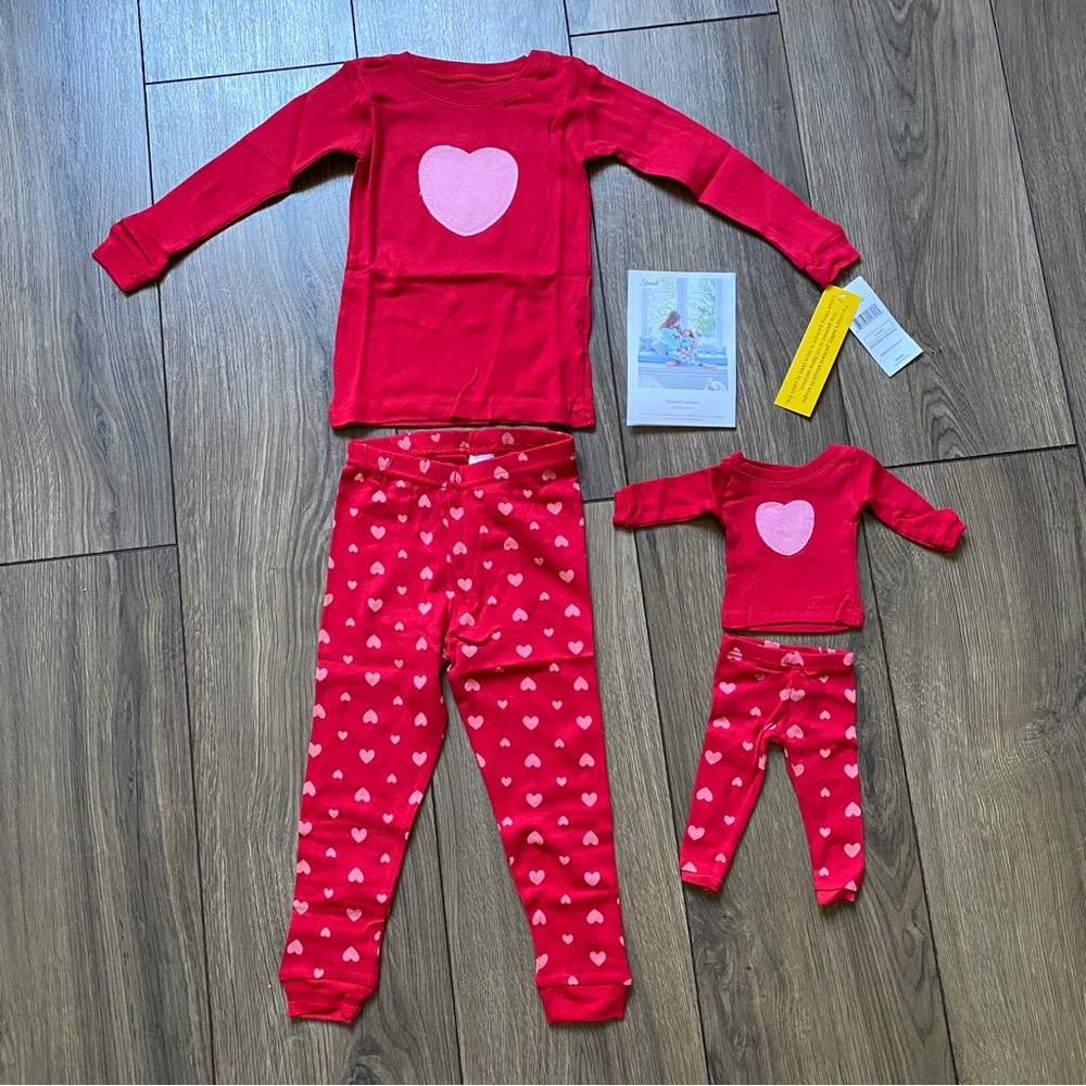 Leveret Red Heart Pajama Set & Matching Doll Set